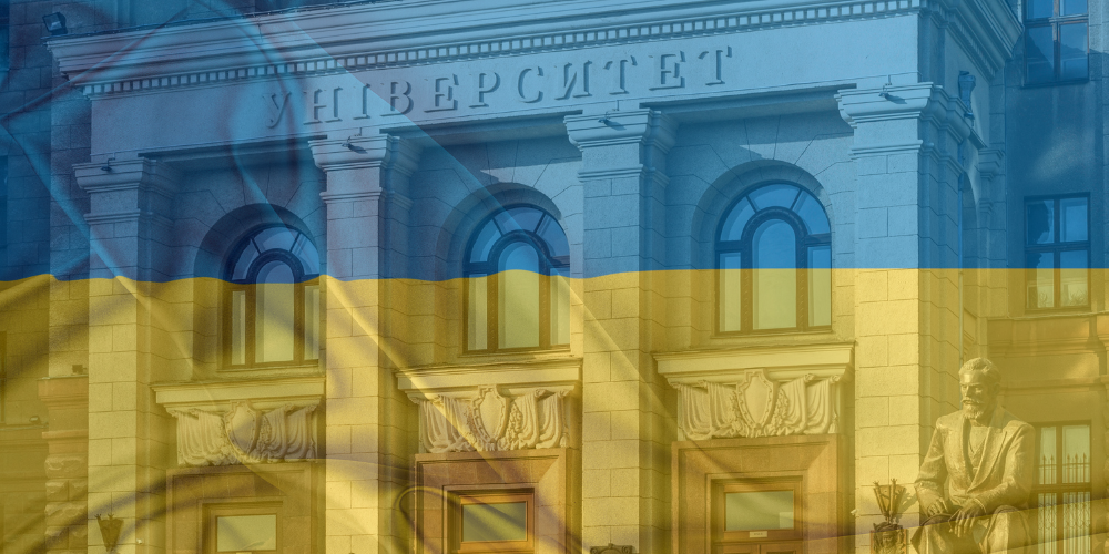université de Kharkiv avec filigrane de drapeau ukrainien